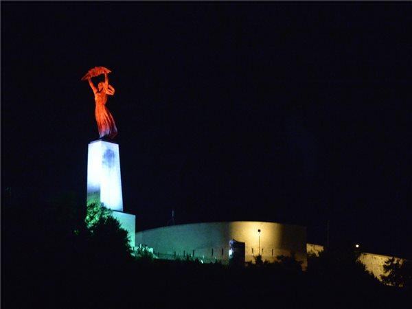 A nemzeti színekkel megvilágított Gellért-hegyi Szabadság-szobor | MTI Fotó: Máthé Zoltán